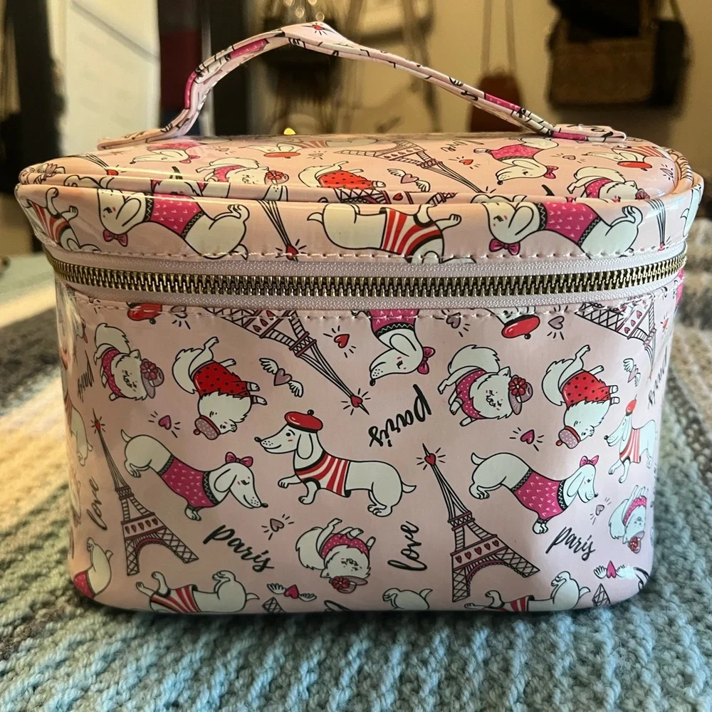 Pardon My French Cute Parisian Dachshund Cosmetic Train Case - Pink